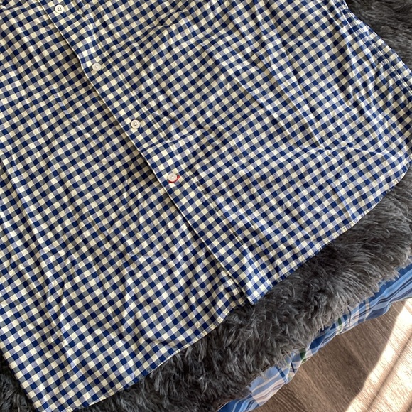 Daniel Crémieux navy pale yellow plaid checkered short-sleeve button down shirt - Picture 4 of 17